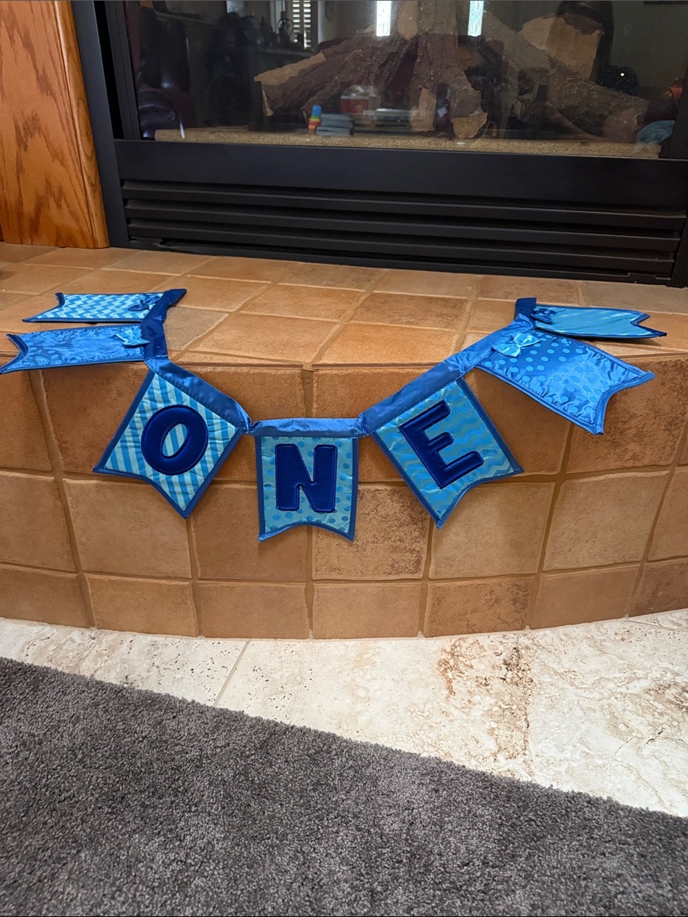 Blue 'ONE' Party Banner - 1st Birthday Highchair Banner Photo Op